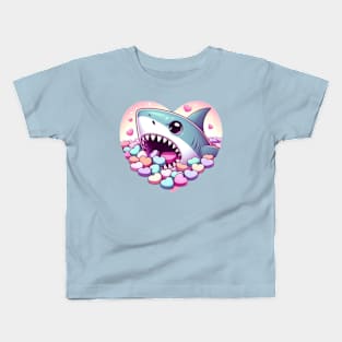 Shark eating valentines candies Kids T-Shirt